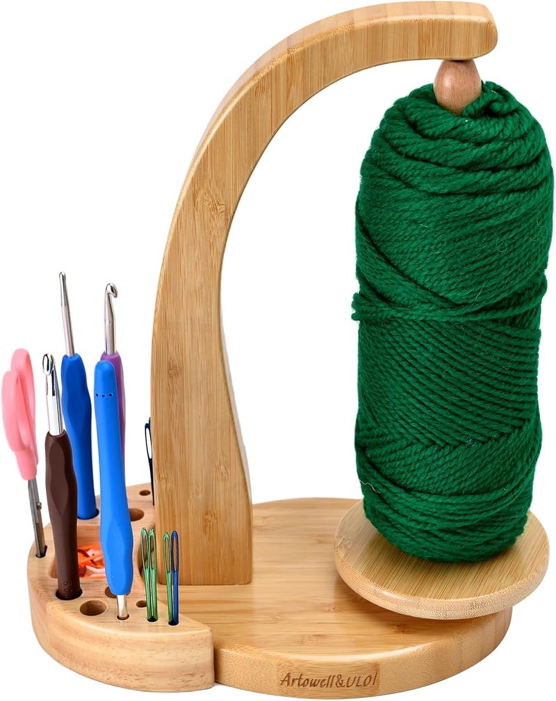 ULOI Crochet Yarn Holder - Upgrade with Crochet Accessories Storage Attachment, Magnetic Wooden Yarn Storage for Knitting Accessories, Perfect for Crocheting and Knitting Projects, Natural Wood Finish - Image 1